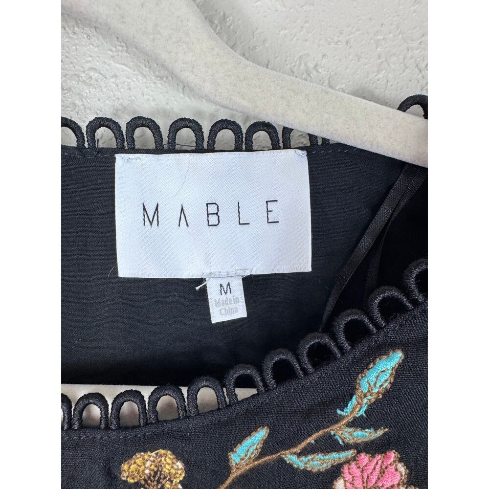 Mable by Anthropologie Black Floral Embroidery Puff Sleeve Womens size Medium - Picture 3 of 8